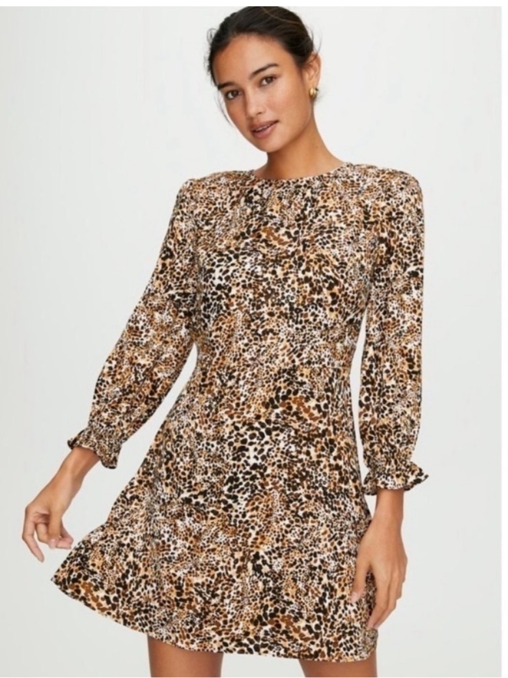 Wilfred Leopard-Print Long-Sleeve Mini Dress - size 4